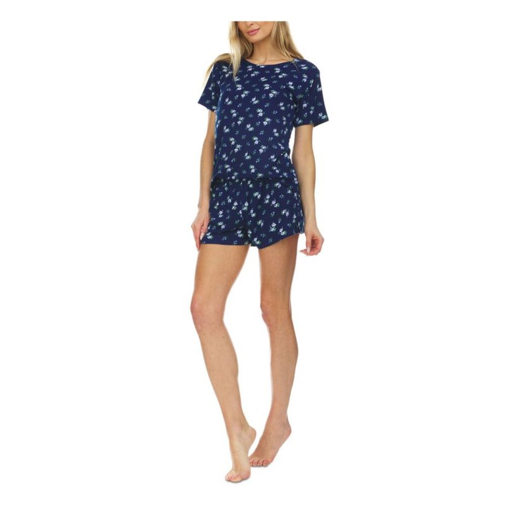 FLORA Womens By Flora Niktooz Blue Ribbed T-Shirt Top and Shorts Knit Pajamas XL
